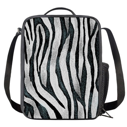 White Tiger Stripe Pattern Print Crossbody Lunch Bag