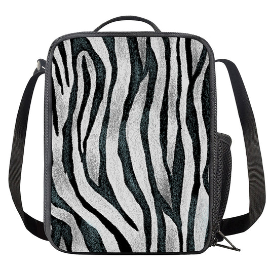 White Tiger Stripe Pattern Print Crossbody Lunch Bag