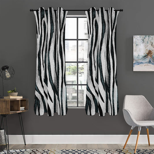 White Tiger Stripe Pattern Print Curtain