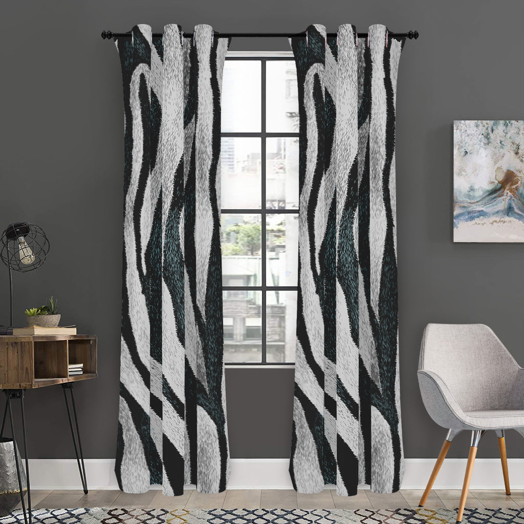 White Tiger Stripe Pattern Print Curtain