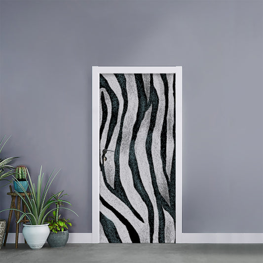 White Tiger Stripe Pattern Print Door Sticker