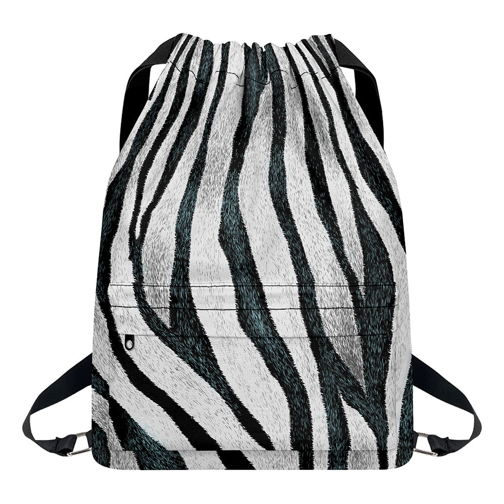 White Tiger Stripe Pattern Print Drawstring Backpack