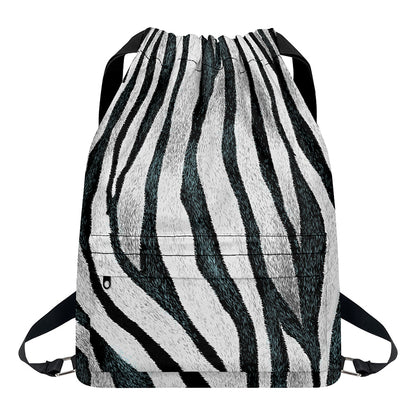 White Tiger Stripe Pattern Print Drawstring Backpack
