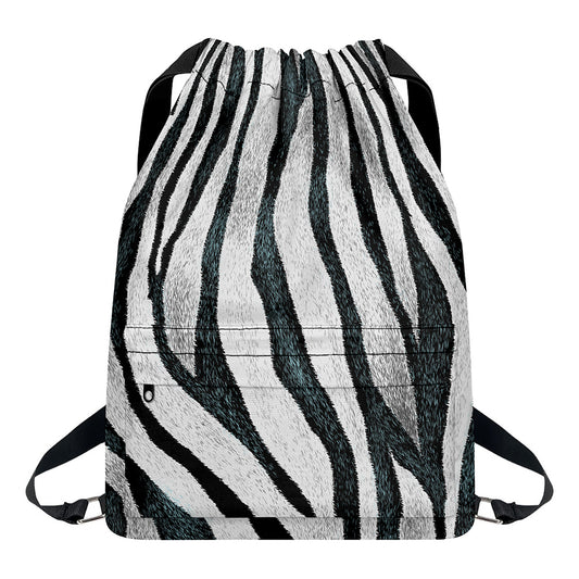 White Tiger Stripe Pattern Print Drawstring Backpack