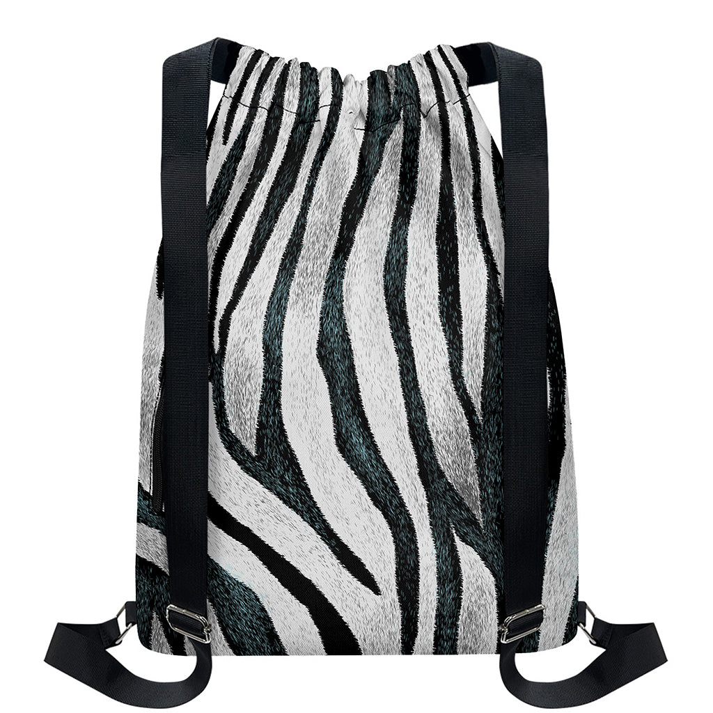 White Tiger Stripe Pattern Print Drawstring Backpack