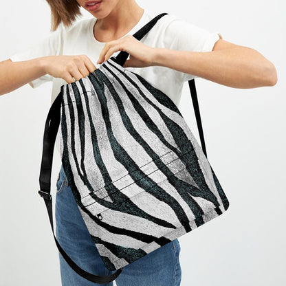 White Tiger Stripe Pattern Print Drawstring Backpack