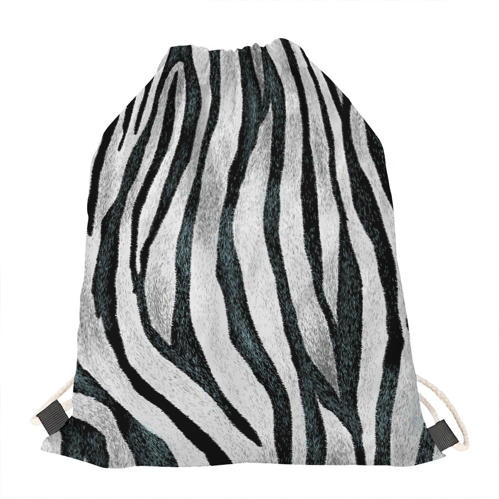 White Tiger Stripe Pattern Print Drawstring Bag