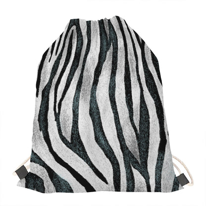 White Tiger Stripe Pattern Print Drawstring Bag