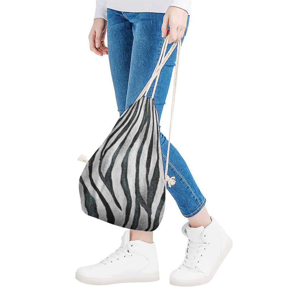 White Tiger Stripe Pattern Print Drawstring Bag