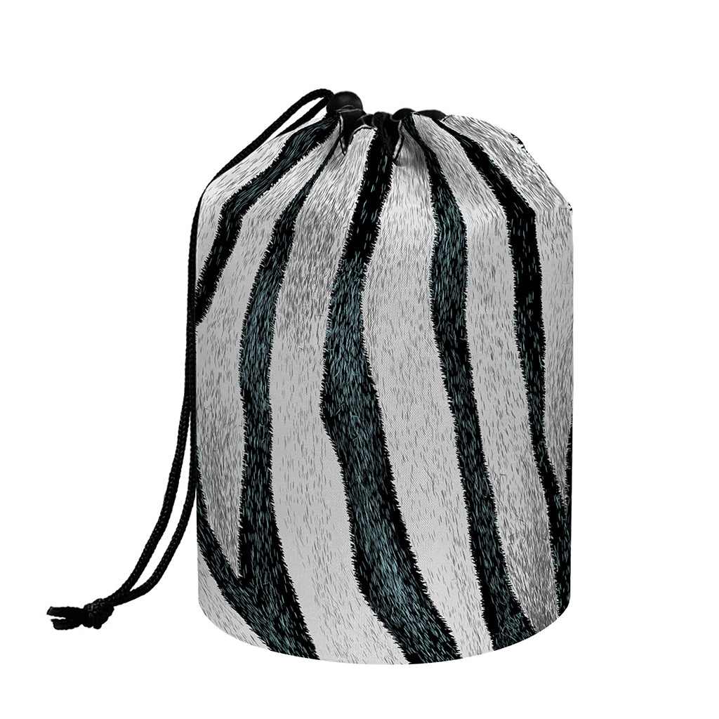 White Tiger Stripe Pattern Print Drawstring Makeup Bag