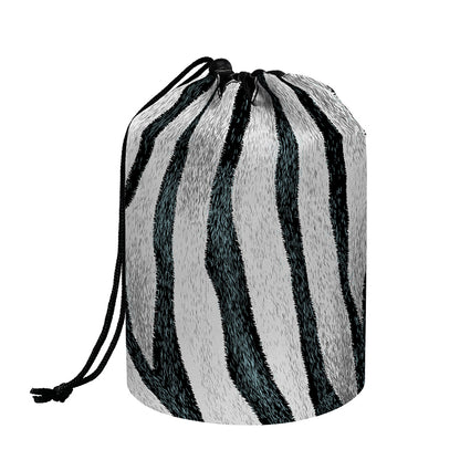 White Tiger Stripe Pattern Print Drawstring Makeup Bag