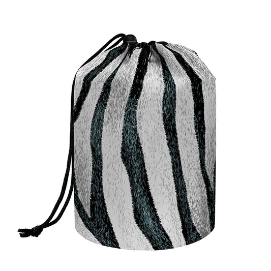 White Tiger Stripe Pattern Print Drawstring Makeup Bag
