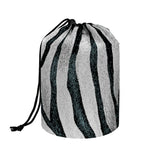 White Tiger Stripe Pattern Print Drawstring Makeup Bag