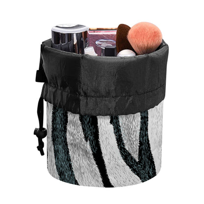 White Tiger Stripe Pattern Print Drawstring Makeup Bag