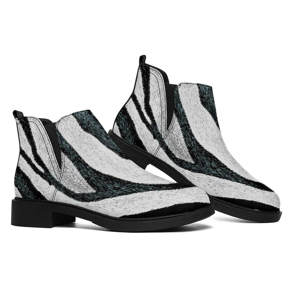 White Tiger Stripe Pattern Print Flat Ankle Boots