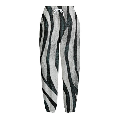 White Tiger Stripe Pattern Print Fleece Lined Knit Pants