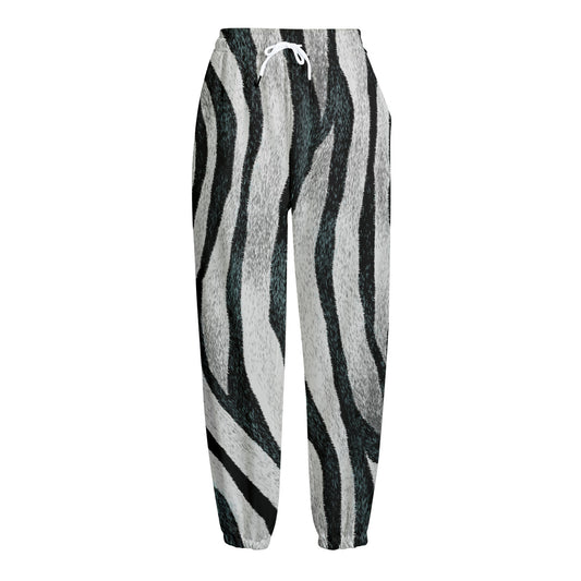 White Tiger Stripe Pattern Print Fleece Lined Knit Pants