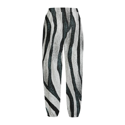 White Tiger Stripe Pattern Print Fleece Lined Knit Pants