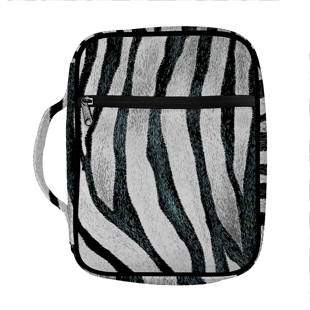 White Tiger Stripe Pattern Print Front Pocket Bible Bag