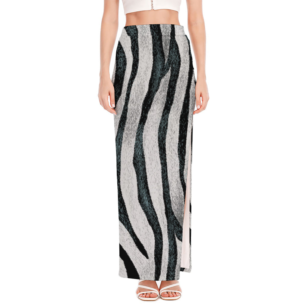 White Tiger Stripe Pattern Print High Slit Maxi Skirt