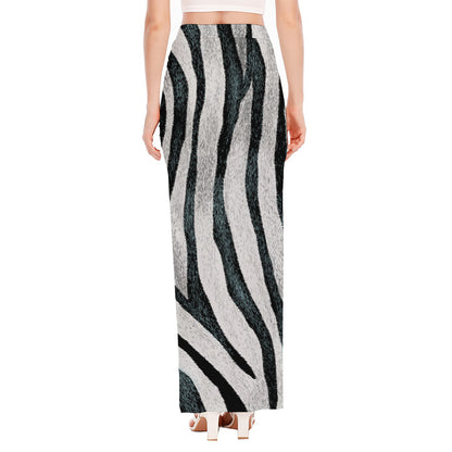 White Tiger Stripe Pattern Print High Slit Maxi Skirt