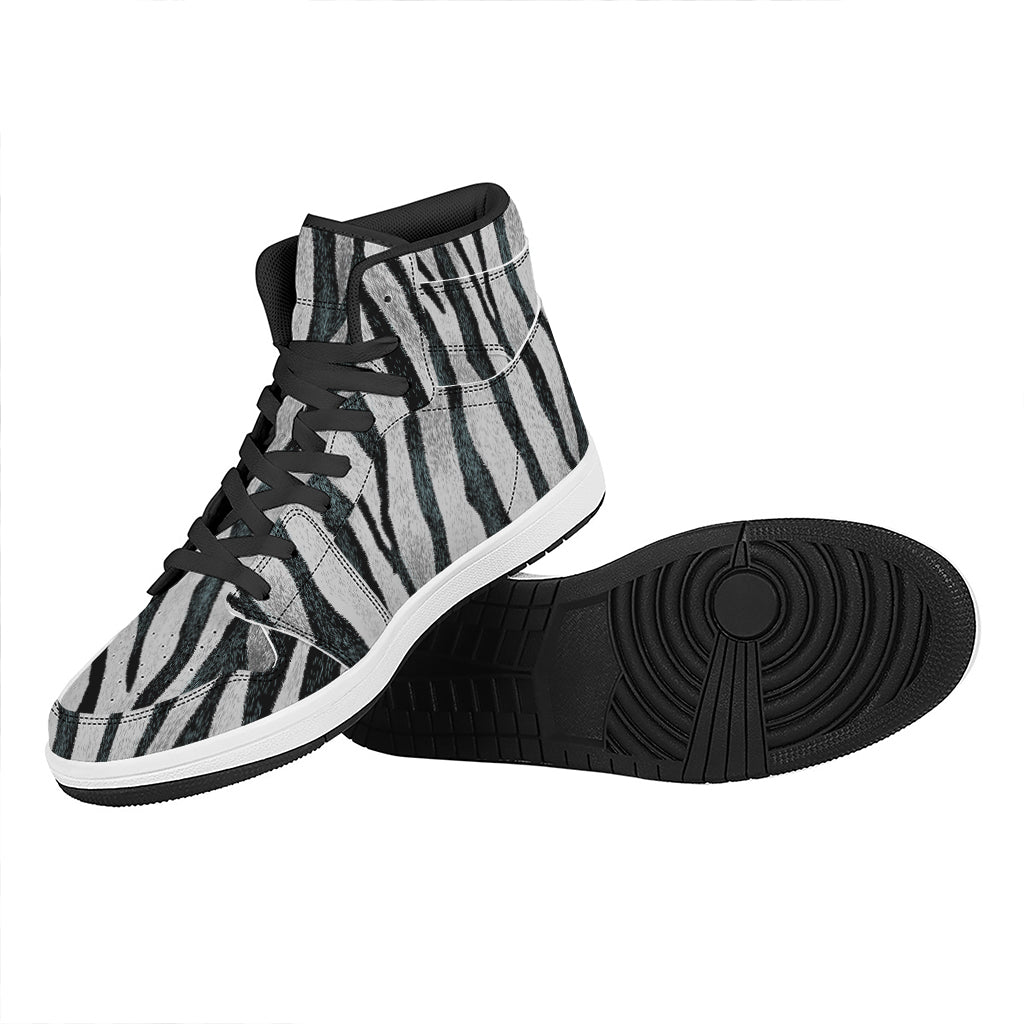 White Tiger Stripe Pattern Print High Top Leather Sneakers