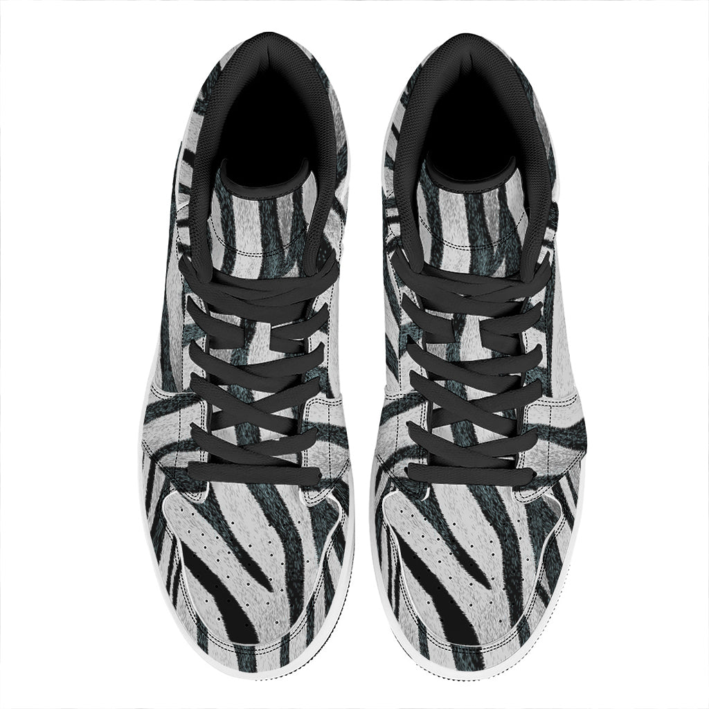White Tiger Stripe Pattern Print High Top Leather Sneakers