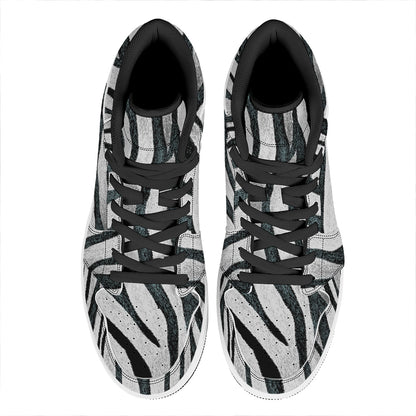 White Tiger Stripe Pattern Print High Top Leather Sneakers