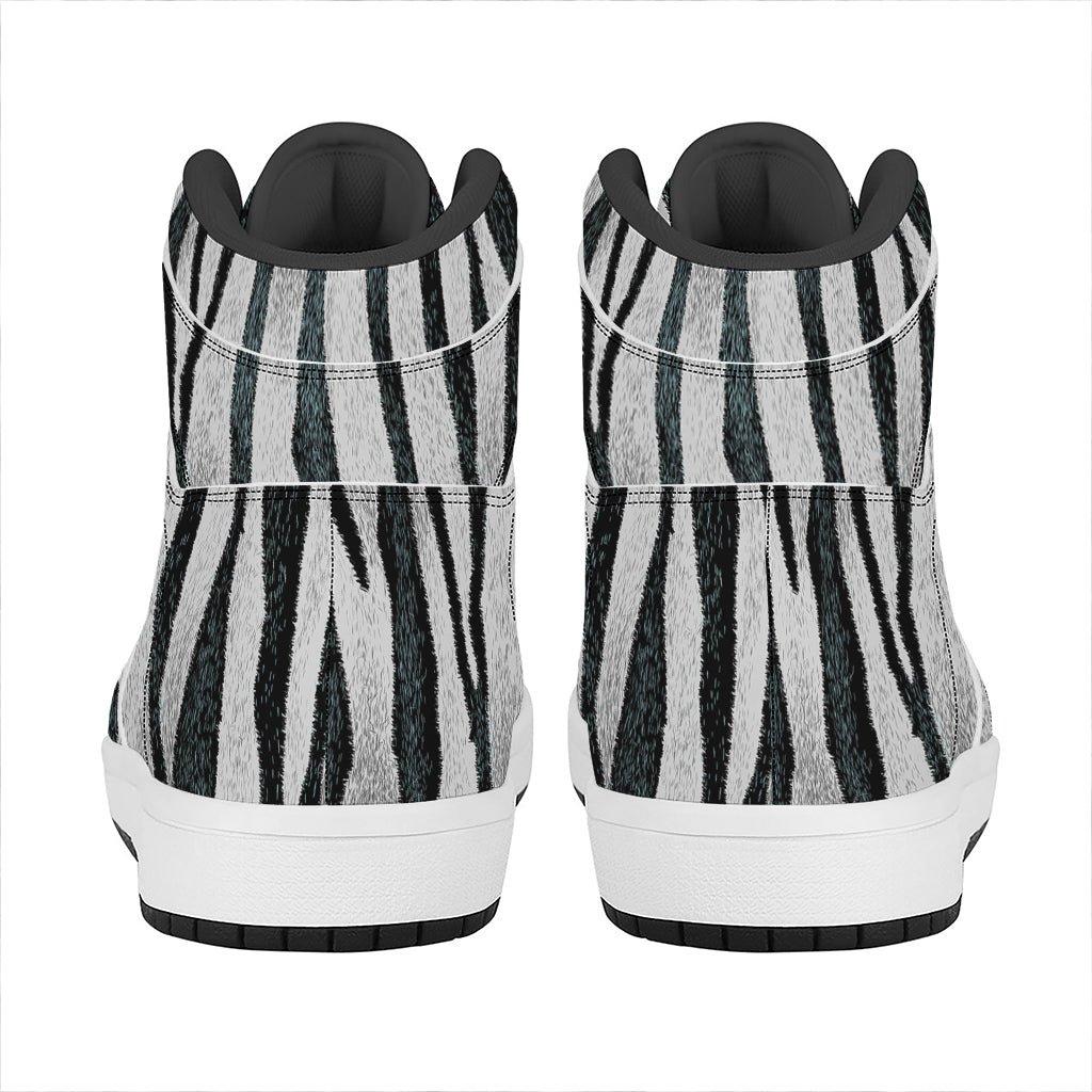 White Tiger Stripe Pattern Print High Top Leather Sneakers