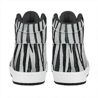 White Tiger Stripe Pattern Print High Top Leather Sneakers