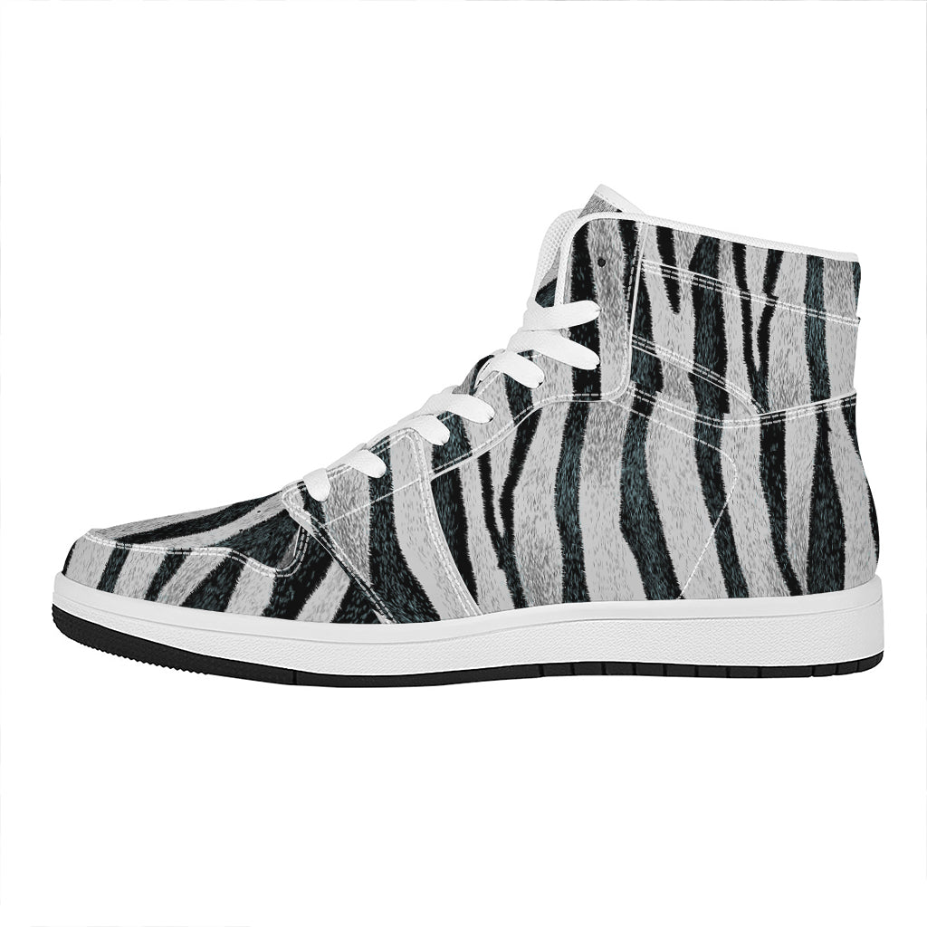 White Tiger Stripe Pattern Print High Top Leather Sneakers