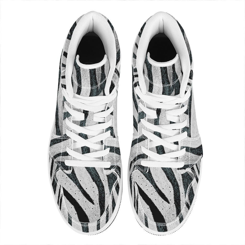 White Tiger Stripe Pattern Print High Top Leather Sneakers