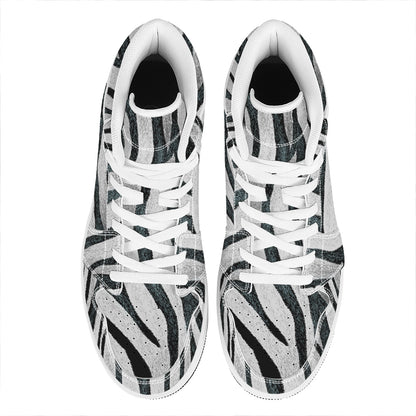 White Tiger Stripe Pattern Print High Top Leather Sneakers