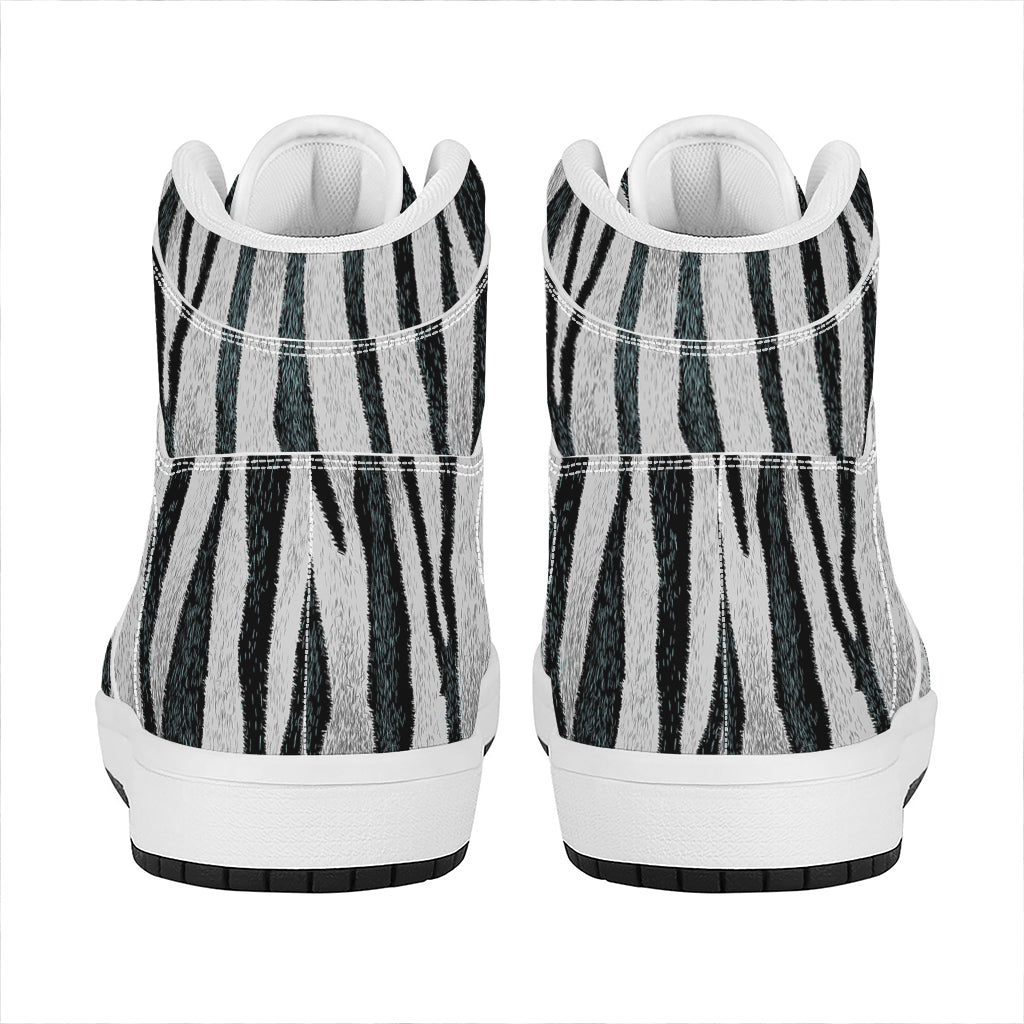 White Tiger Stripe Pattern Print High Top Leather Sneakers