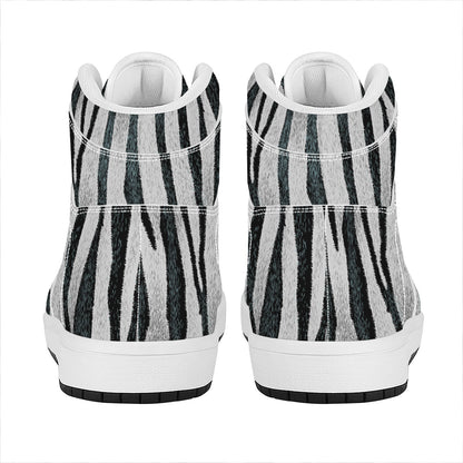 White Tiger Stripe Pattern Print High Top Leather Sneakers