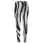 White Tiger Stripe Pattern Print High-Waisted Pocket Leggings