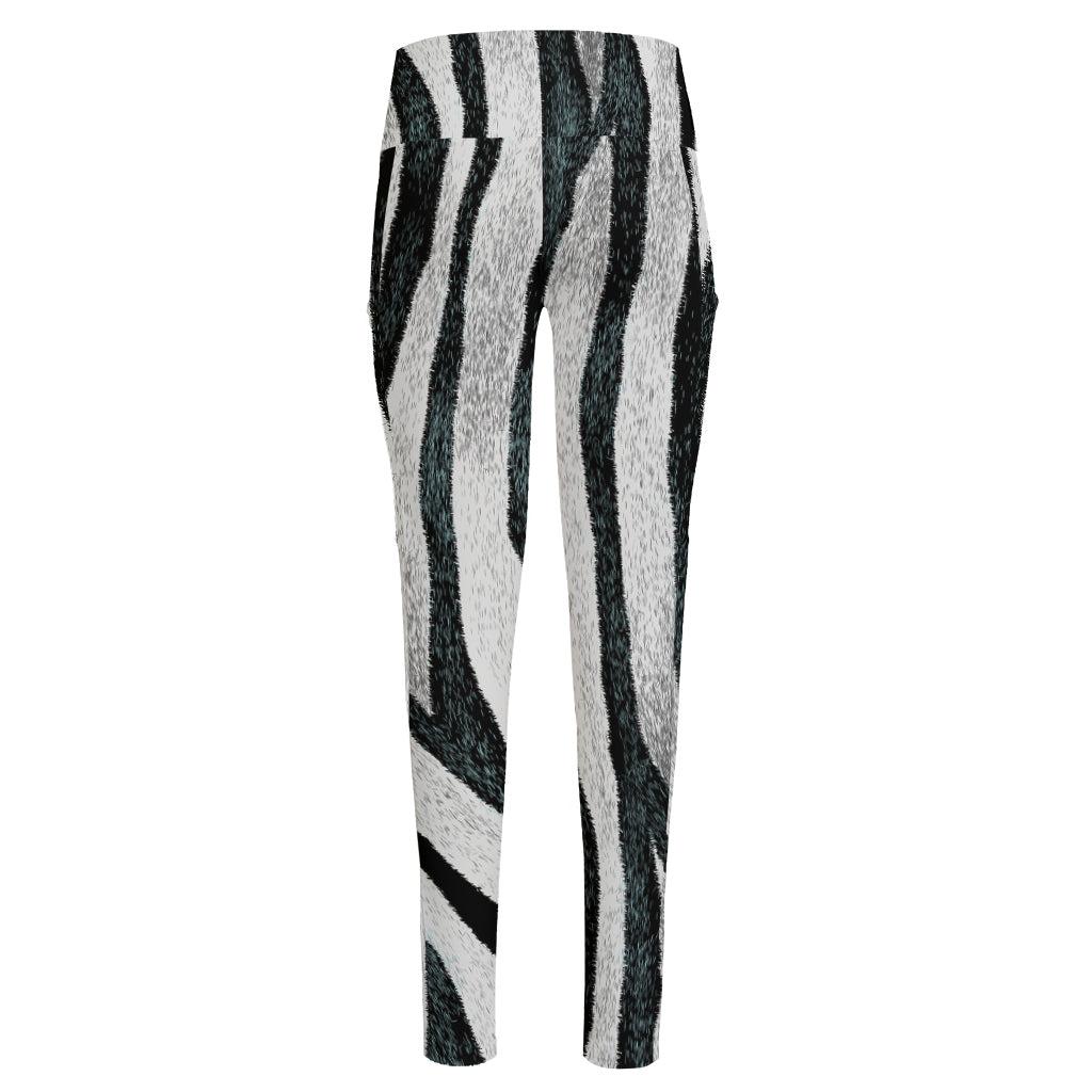 White Tiger Stripe Pattern Print High-Waisted Pocket Leggings