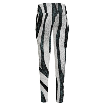 White Tiger Stripe Pattern Print High-Waisted Pocket Leggings