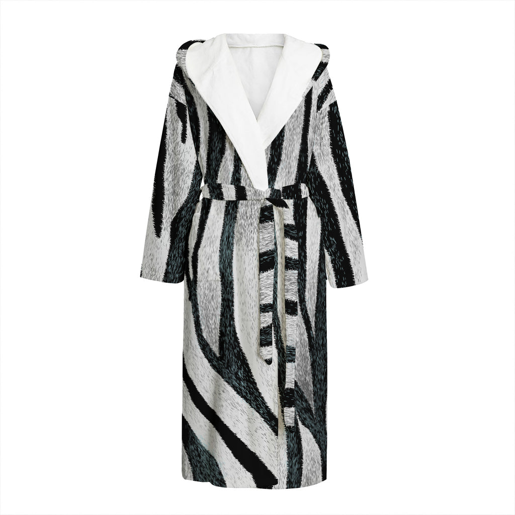 White Tiger Stripe Pattern Print Hooded Bathrobe