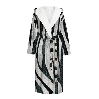 White Tiger Stripe Pattern Print Hooded Bathrobe