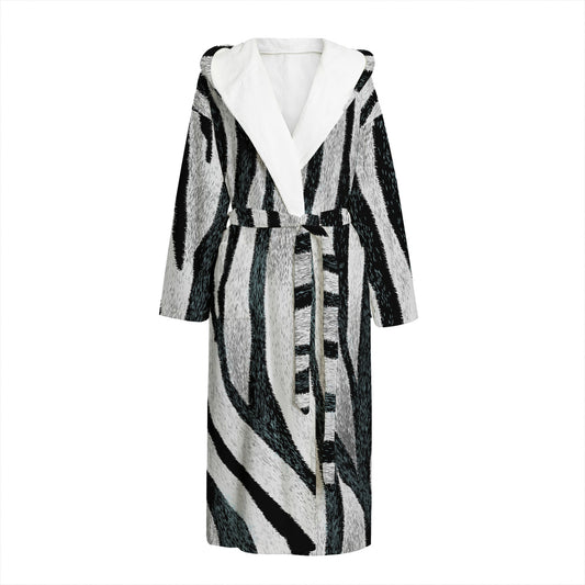 White Tiger Stripe Pattern Print Hooded Bathrobe