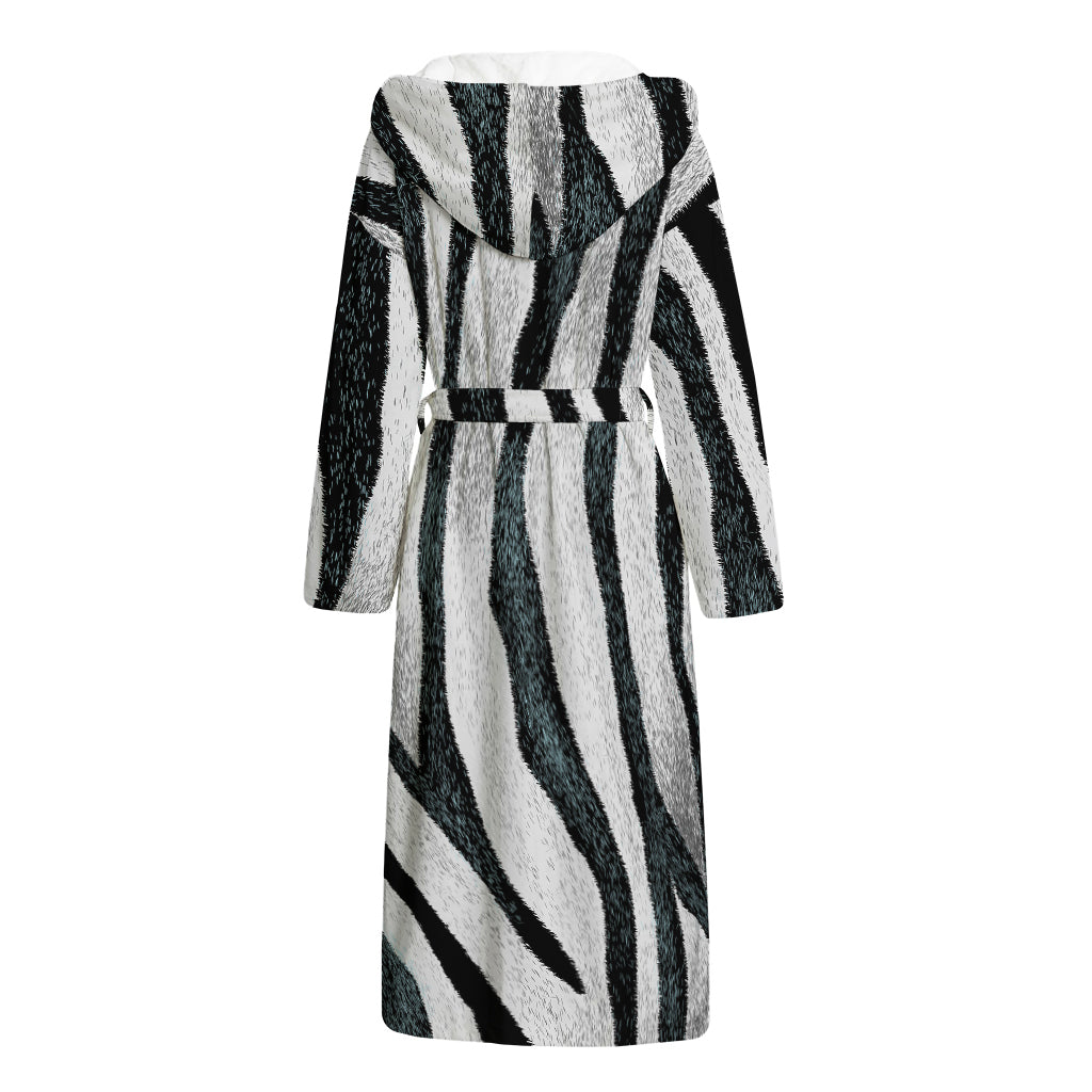 White Tiger Stripe Pattern Print Hooded Bathrobe