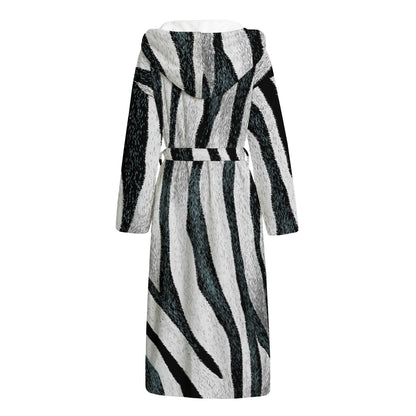 White Tiger Stripe Pattern Print Hooded Bathrobe