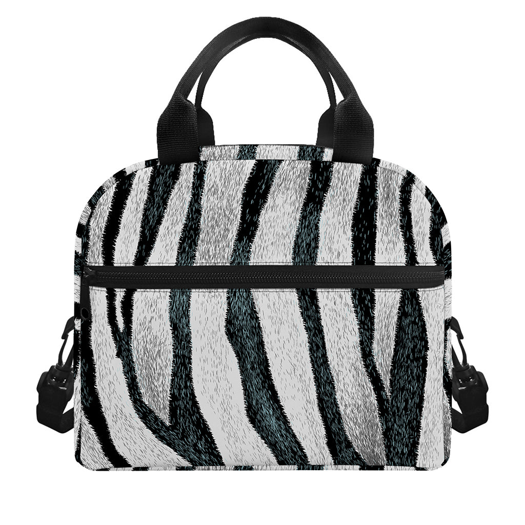 White Tiger Stripe Pattern Print Insulated Lunch Bag
