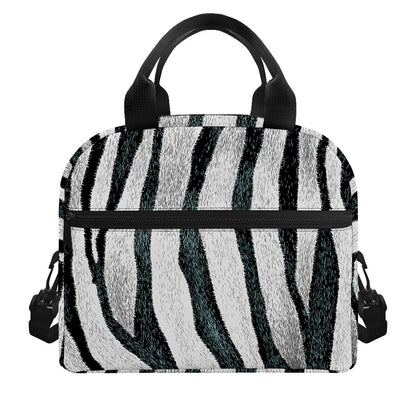 White Tiger Stripe Pattern Print Insulated Lunch Bag
