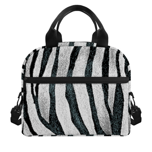 White Tiger Stripe Pattern Print Insulated Lunch Bag