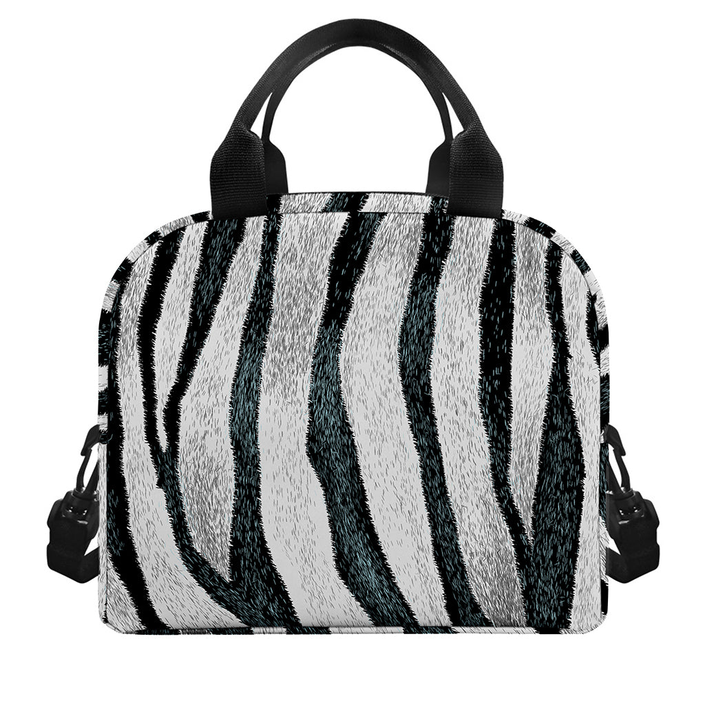 White Tiger Stripe Pattern Print Insulated Lunch Bag