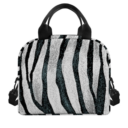 White Tiger Stripe Pattern Print Insulated Lunch Bag
