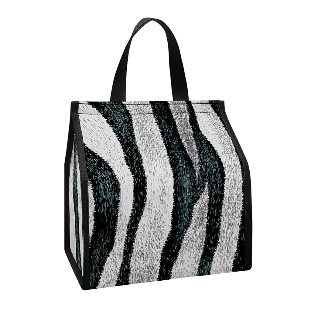 White Tiger Stripe Pattern Print Insulated Lunch Tote