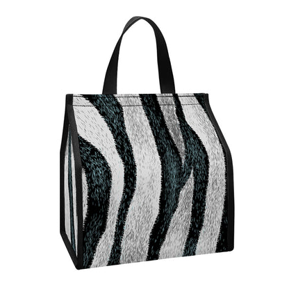 White Tiger Stripe Pattern Print Insulated Lunch Tote
